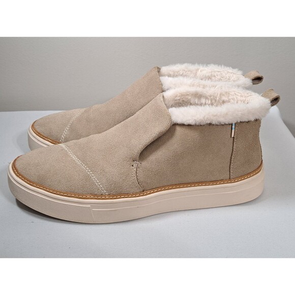 Toms Shoes - Toms Paxton Womens Tan Water Resistant Leather Faux Fur Lined Slip On Shoes Sz 9